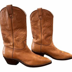 1977 Stewart Handmade Leather Cowboy Boots Tan USA Men 8.5D Western Pointed Toe